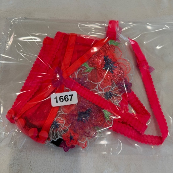 New! For Love and Lemons Zinnia Red Floral Garter Belt Neon 31667 - Picture 12 of 12